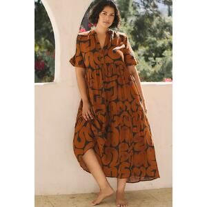 Anthropologie Women’s XL Petite The Kallie Flowy Maxi Dress Abstract Print